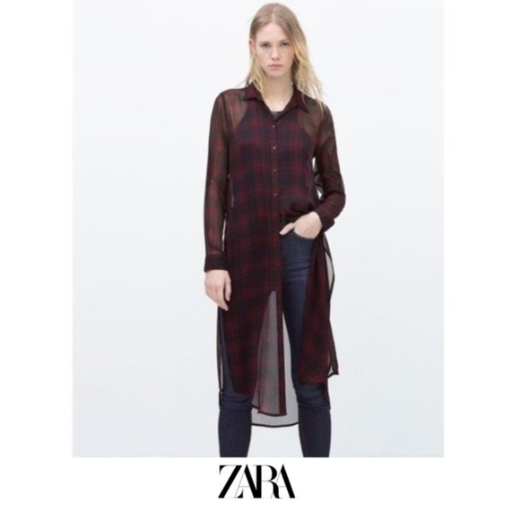 Zara Tops - Zara | Long plaid shirt
